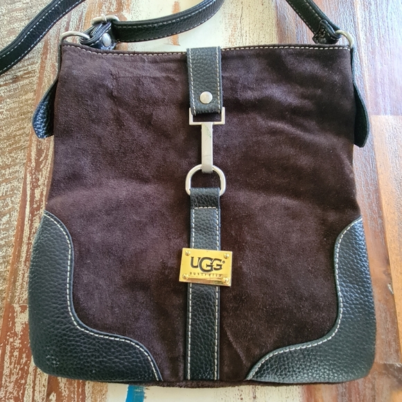 Ugg Australia Leather Brown Black Crossbody Bag - Picture 2 of 13